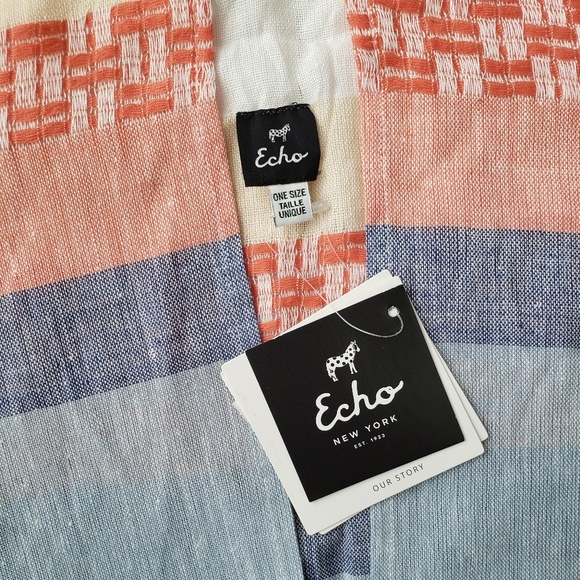 Echo Design Blanket Stripe Kimono Boho Blue Coral - Picture 7 of 7